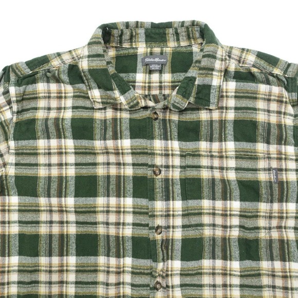 Eddie Bauer Shirt Men's 2XL Green Madras Button-UP Collared Long Sleeve Pockets - Picture 2 of 6